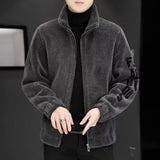 Men's Coats: Warm Sheepskin Embroidered Sweater One-Piece Men's Outfit with Insulation and Thickening for Autumn and Winter Trend