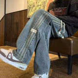 Teenage boys' trendy stretch waist jeans for men, spring-autumn style, loose straight wide-leg high street American-style trousers