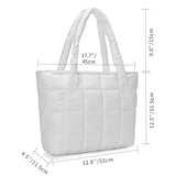 Puffer Tote Bag Lightweight Quilted Puffy Tote Bag Soft Down Cotton Padded Shoulder Bag Quilted Bag for Womens Handbag White