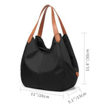 Women's Multi-pocket Shoulder Bag, Fashion Tote Purse Nylon Shoulder Tote Bag Lightweight Weekend Handbag for Women, Black