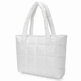 Puffer Tote Bag Lightweight Quilted Puffy Tote Bag Soft Down Cotton Padded Shoulder Bag Quilted Bag for Womens Handbag White
