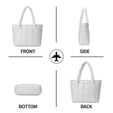 Puffer Tote Bag Lightweight Quilted Puffy Tote Bag Soft Down Cotton Padded Shoulder Bag Quilted Bag for Womens Handbag White