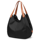 Women's Multi-pocket Shoulder Bag, Fashion Tote Purse Nylon Shoulder Tote Bag Lightweight Weekend Handbag for Women, Black