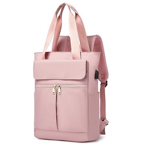 seyfocnia Laptop Backpack for Women, 15.6 Inch Work Backpacks Purse with USB Port Teacher Nurse Backpack Travel Backpack Convertible Business Computer Tote Daypack-Pink