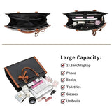 Laptop Tote Bag for Women, Pu leather Work Tote Bags Large Computer Bag Laptop Purse Shoulder Handbags Briefcase Top Handle Satchel -Black Brown