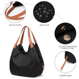 Women's Multi-pocket Shoulder Bag, Fashion Tote Purse Nylon Shoulder Tote Bag Lightweight Weekend Handbag for Women, Black