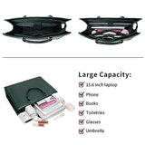 15.6 inch Laptop Tote Bag for Women, PU Leather Laptop Work Bag Large Capacity Computer Briefcase for Business Office Bag Handbag Shoulder Bag for Women- Black Green
