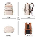 seyfocnia Travel Laptop Backpack for Women, Carry On Work Computer Backpack Flight Approved 17.3 Inch Laptop Bag with USB Charging Port Backpack Casual Daypack Backpacks (White Brown)