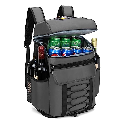 Insulated Cooler Backpack, Waterproof Backpack Cooler Leakproof Insulated Backpack Soft Cooler Bag Lightweight Portable Cooler for Lunch Camping Travel Beach Fishing Hiking Picnic Beer for Men, Grey
