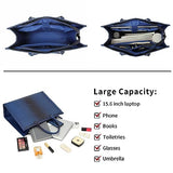 Chic Laptop Tote Bag for Women, Pu leather Work Tote Bags Large Computer Bag Laptop Purse Shoulder Handbags Briefcase Top Handle Satchel -Blue