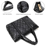 Puffer Tote Bag Lightweight Quilted Puffy Tote Bag Soft Down Cotton Padded Shoulder Bag Quilted Bag for Womens Handbag Black