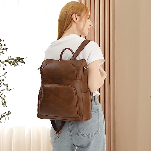 seyfocnia Backpack Purse for Women, Fashion Leather Backpack Convertible Design Satchel Handbags Shoulder Bag with Laptop Compartment Travel Carry on Backpack, Brown