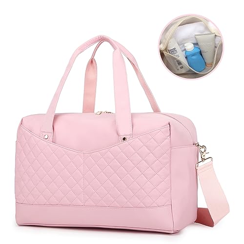 Gym Bag for Women,Travel Duffel Bag with Wet Pocket Overnight Weekender Bag Sport Yoga Bag for Women Hospital Bags for Labor and Deliver (Pink)