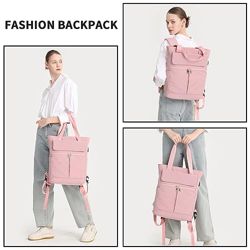 seyfocnia Laptop Backpack for Women, 15.6 Inch Work Backpacks Purse with USB Port Teacher Nurse Backpack Travel Backpack Convertible Business Computer Tote Daypack-Pink