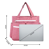 seyfocnia Teacher Tote bag for Women, Canvas Tote Bag with Pockets Work Tote Bag 15.6 Inch Laptop Briefcases Shoulder Bag for Office Weekend Travel, Pink