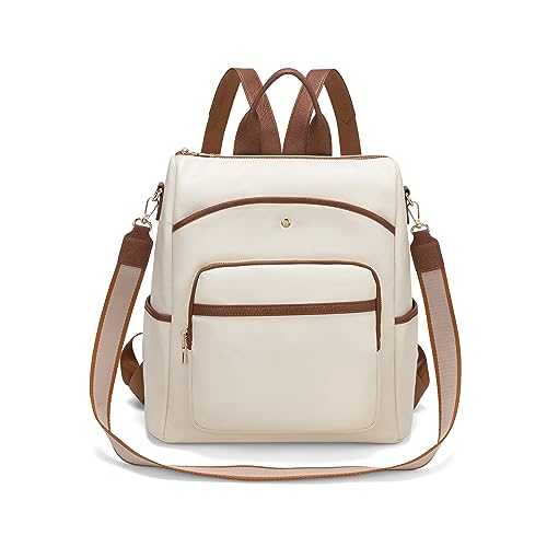 seyfocnia Backpack Purse for Women, Fashion Backpack Convertible Design Satchel Handbags Shoulder Bag with Laptop Compartment Travel Carry on Backpack, White Brown