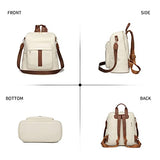 seyfocnia Backpack Purse for Women, Fashion Waterproof PU Leather Satchel Bag Shoulder Handbags, Ladies Convertible Casual Travel Bag, White Brown