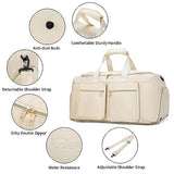 Gym Duffle Bag, Travel Duffel Bag with Shoe Pouch Weekender Bag with Wet Pocket Carry On Duffle Bag Overnight Bags Large Gym Bag for Women-Beige