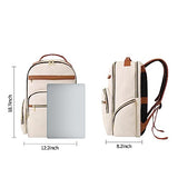 seyfocnia Travel Laptop Backpack for Women, Carry On Work Computer Backpack Flight Approved 17.3 Inch Laptop Bag with USB Charging Port Backpack Casual Daypack Backpacks (White Brown)