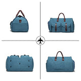 Carry On Garment Bag, Mens Garment Bag for Travel Business, Large Canvas Duffel Bag with Shoe Compartment -Blue