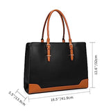 Laptop Tote Bag for Women, Large Briefcase for 15.6 Inch Computer Waterproof Leather Bag with USB Charging Port, Fashion Professional Business Office Work Shoulder Handbag Purse, Black