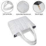 Puffer Tote Bag Lightweight Quilted Puffy Tote Bag Soft Down Cotton Padded Shoulder Bag Quilted Bag for Womens Handbag White