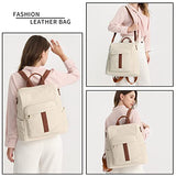 seyfocnia Backpack Purse for Women, Fashion Waterproof PU Leather Satchel Bag Shoulder Handbags, Ladies Convertible Casual Travel Bag, White Brown