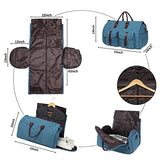 Carry On Garment Bag, Mens Garment Bag for Travel Business, Large Canvas Duffel Bag with Shoe Compartment -Blue