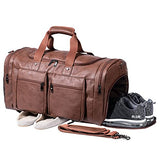 Seyfocnia Leather Travel Bag with Shoe Pouch,Weekender Overnight Bag Waterproof Leather Large Carry On Bag Travel Tote Duffel Bag for Men or Women-Brown