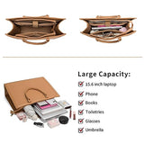 Laptop Bag for Women,PU Leather 15.6 inch Laptop Tote Bag Large Capacity Computer Briefcase for Work Business Office Bag Handbag Shoulder Bag for Women-Light Brown