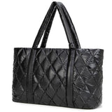 Puffer Tote Bag Lightweight Quilted Puffy Tote Bag Soft Down Cotton Padded Shoulder Bag Quilted Bag for Womens Handbag Black