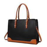 Laptop Tote Bag for Women, Large Briefcase for 15.6 Inch Computer Waterproof Leather Bag with USB Charging Port, Fashion Professional Business Office Work Shoulder Handbag Purse, Black