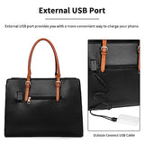 Laptop Tote Bag for Women, Large Briefcase for 15.6 Inch Computer Waterproof Leather Bag with USB Charging Port, Fashion Professional Business Office Work Shoulder Handbag Purse, Black