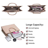 Large Laptop Bag for Women,15.6 inch Laptop Tote Bag Computer Briefcase for Work Business Office Bag, PU Leather Handbag Shoulder Bag for Women- Pink