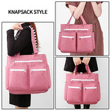 seyfocnia Teacher Tote bag for Women, Canvas Tote Bag with Pockets Work Tote Bag 15.6 Inch Laptop Briefcases Shoulder Bag for Office Weekend Travel, Pink