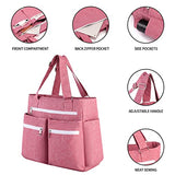 seyfocnia Teacher Tote bag for Women, Canvas Tote Bag with Pockets Work Tote Bag 15.6 Inch Laptop Briefcases Shoulder Bag for Office Weekend Travel, Pink