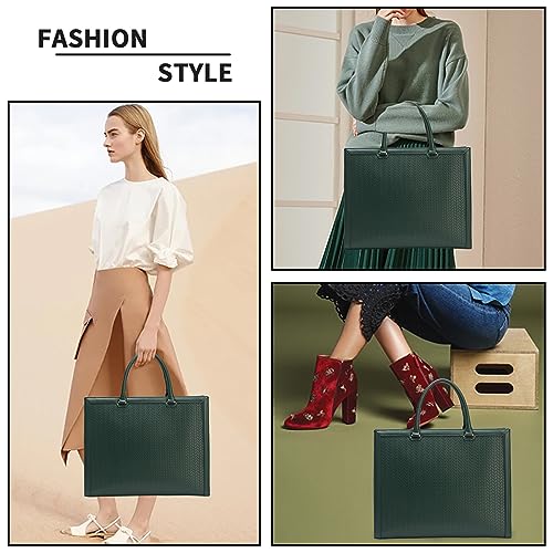 15.6 inch Laptop Tote Bag for Women, PU Leather Laptop Work Bag Large Capacity Computer Briefcase for Business Office Bag Handbag Shoulder Bag for Women- Black Green