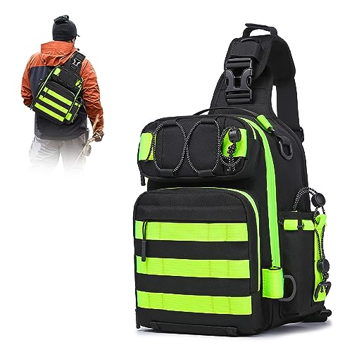 Aodethon Fishing Backpack Tackle Sling Bag for Men, Green Fly Fishing Gear Bag Oxford Waterproof Fishing Backpack, Small Shoulder Bag Chest Bag Crossbody Bag