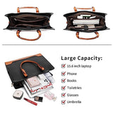 Laptop Tote Bag for Women, Large Briefcase for 15.6 Inch Computer Waterproof Leather Bag with USB Charging Port, Fashion Professional Business Office Work Shoulder Handbag Purse, Black