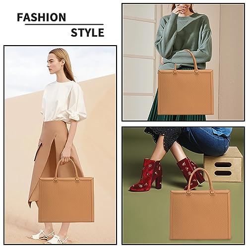 Laptop Bag for Women,PU Leather 15.6 inch Laptop Tote Bag Large Capacity Computer Briefcase for Work Business Office Bag Handbag Shoulder Bag for Women-Light Brown