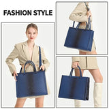 Chic Laptop Tote Bag for Women, Pu leather Work Tote Bags Large Computer Bag Laptop Purse Shoulder Handbags Briefcase Top Handle Satchel -Blue