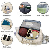 Gym Duffle Bag, Travel Duffel Bag with Shoe Pouch Weekender Bag with Wet Pocket Carry On Duffle Bag Overnight Bags Large Gym Bag for Women-Beige