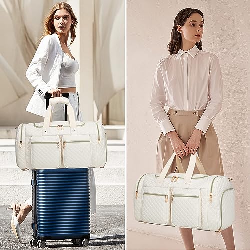 Duffel Bag with Shoe Pouch, Travel Bag Carry On Duffle Bag Weekender Bag for Women Overnight Bags Gym Bag for Women Beige
