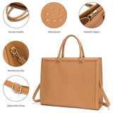 Laptop Bag for Women,PU Leather 15.6 inch Laptop Tote Bag Large Capacity Computer Briefcase for Work Business Office Bag Handbag Shoulder Bag for Women-Light Brown