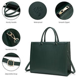 15.6 inch Laptop Tote Bag for Women, PU Leather Laptop Work Bag Large Capacity Computer Briefcase for Business Office Bag Handbag Shoulder Bag for Women- Black Green