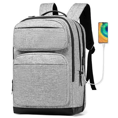 seyfocnia Travel Backpack for Men,17.3 Inch Laptop Backpack Computer Backpacks with USB Charging Port Carry on Backpack for Airplanes Weekender Bag Business Backpack College Daypack-Grey