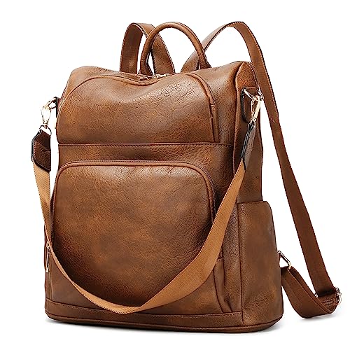 seyfocnia Backpack Purse for Women, Fashion Leather Backpack Convertible Design Satchel Handbags Shoulder Bag with Laptop Compartment Travel Carry on Backpack, Brown