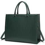 15.6 inch Laptop Tote Bag for Women, PU Leather Laptop Work Bag Large Capacity Computer Briefcase for Business Office Bag Handbag Shoulder Bag for Women- Black Green