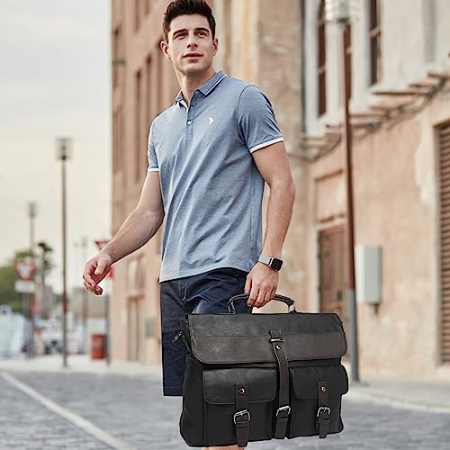 Leather Messenger Bag for Men,15.6 Inch Vintage Mens Laptop Bag Water Resistant Business Travel Briefcase Satchel Work Computer Bag Black