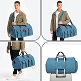 Carry On Garment Bag, Mens Garment Bag for Travel Business, Large Canvas Duffel Bag with Shoe Compartment -Blue